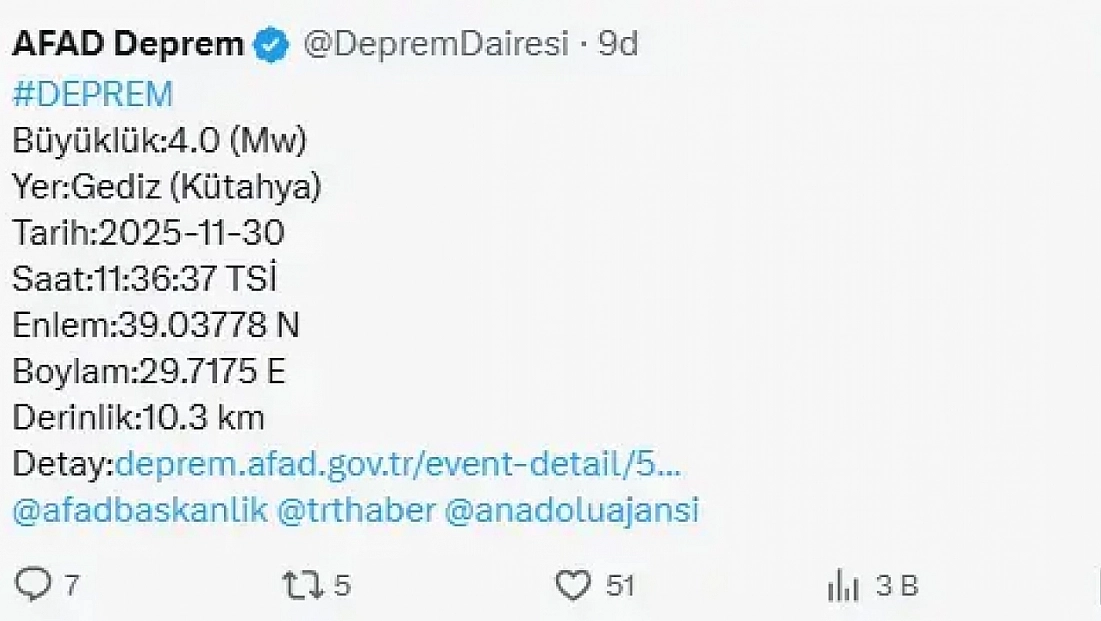 AFAD Duyurdu! 4 Büyüklüğünde Deprem Meydana Geldi!!