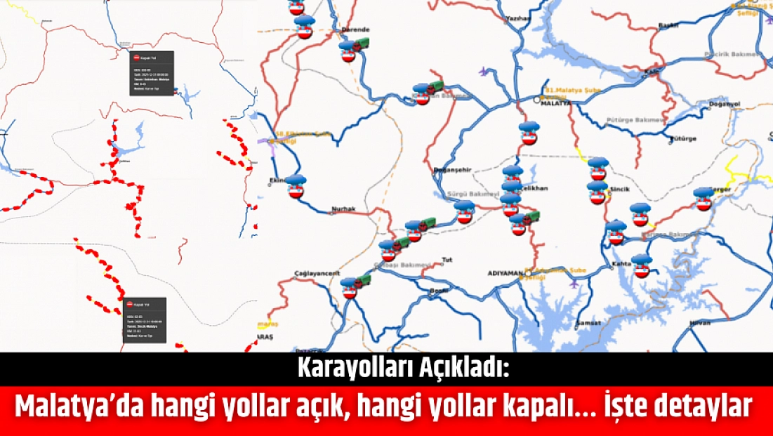 Karayolları Açıkladı: Malatya’da hangi yollar açık, hangi yollar kapalı… İşte detaylar