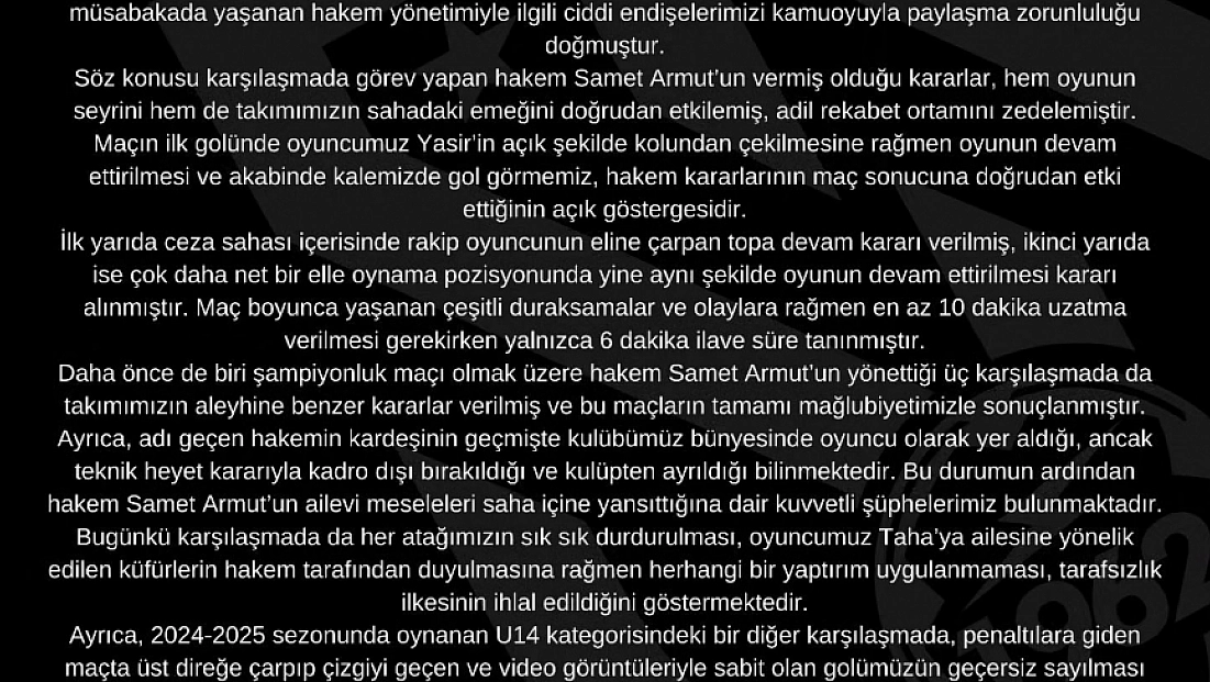 Kocasinan Şimşekspor’dan sert açıklama