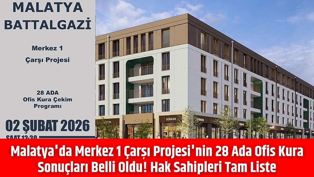 Malatya'da Merkez 1 Çarşı Projesi'nin 28 Ada Ofis kura sonuçları belli oldu! Hak sahipleri tam liste…