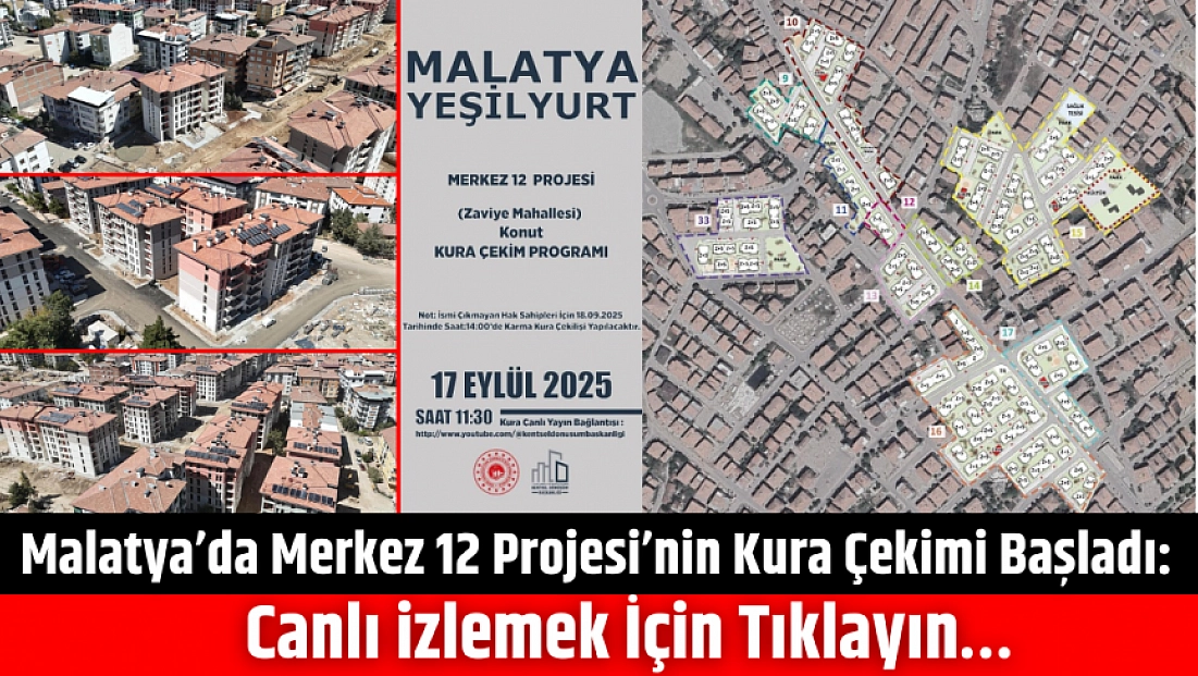 Malatya’da Merkez 12 Projesi’nin Kura Çekimi Başladı: Canlı izlemek İçin Tıklayın…