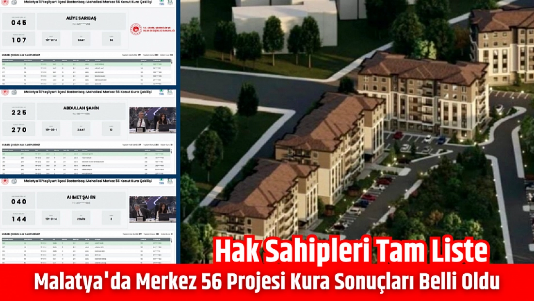 Malatya'da Merkez 56 Projesi kura sonuçları belli oldu: Hak sahipleri tam liste…