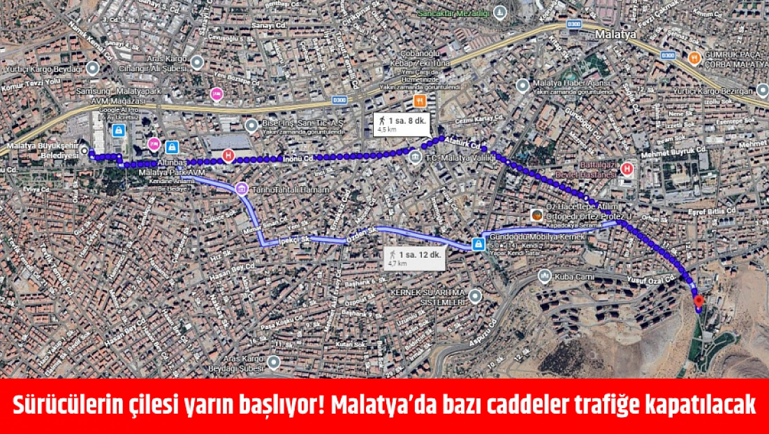 Sürücülerin çilesi yarın başlıyor! Malatya’da bazı caddeler trafiğe kapatılacak