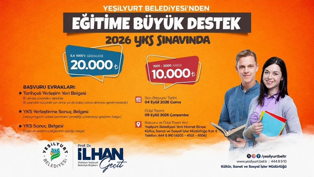 Yeşilyurt Belediyesi'nden öğrencilere 20 bin TL'lik YKS desteği| Başvurular başladı: Son gün 4 Eylül