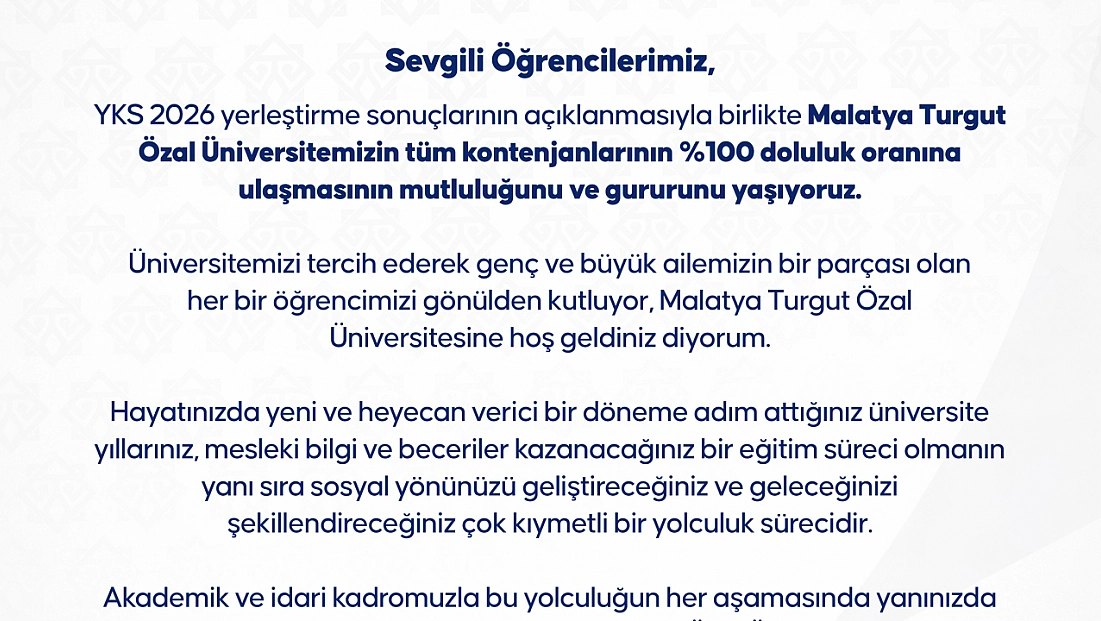 MTÜ’den YKS sonrası öğrencilere mesaj: 'Hoş geldiniz'