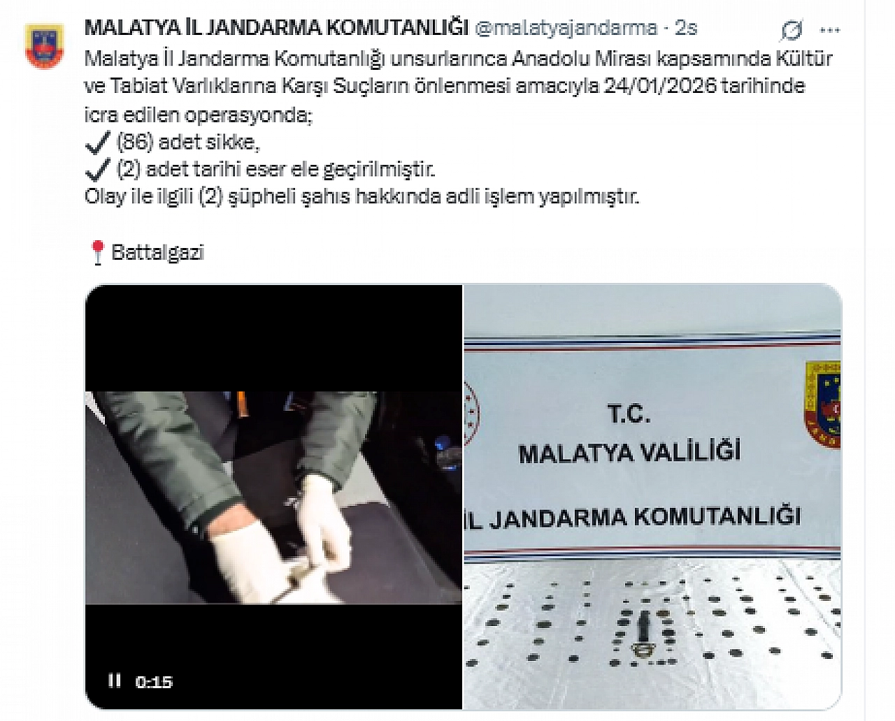 Malatya'da tarihi kaçakçılara yönelik operasyon! 86 tane ele geçirildi