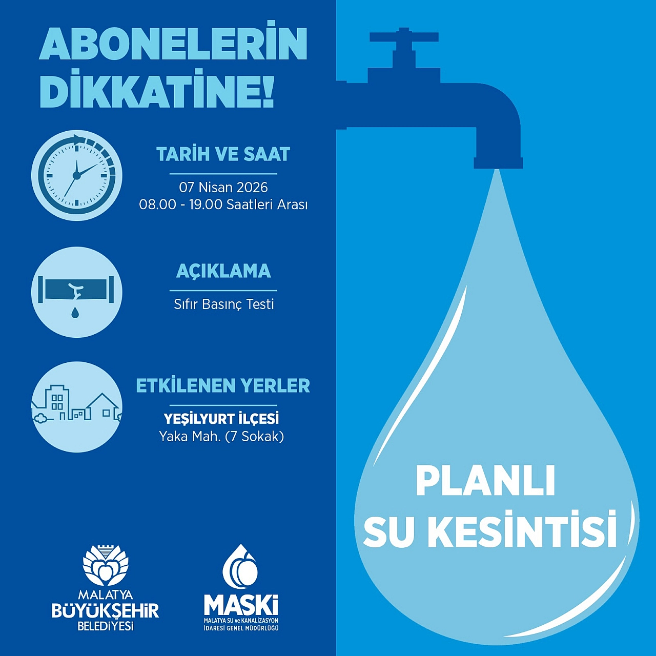 MASKİ Duyurdu: Malatya'da O Mahallelere Saatlerce Su Verilmeyecek…