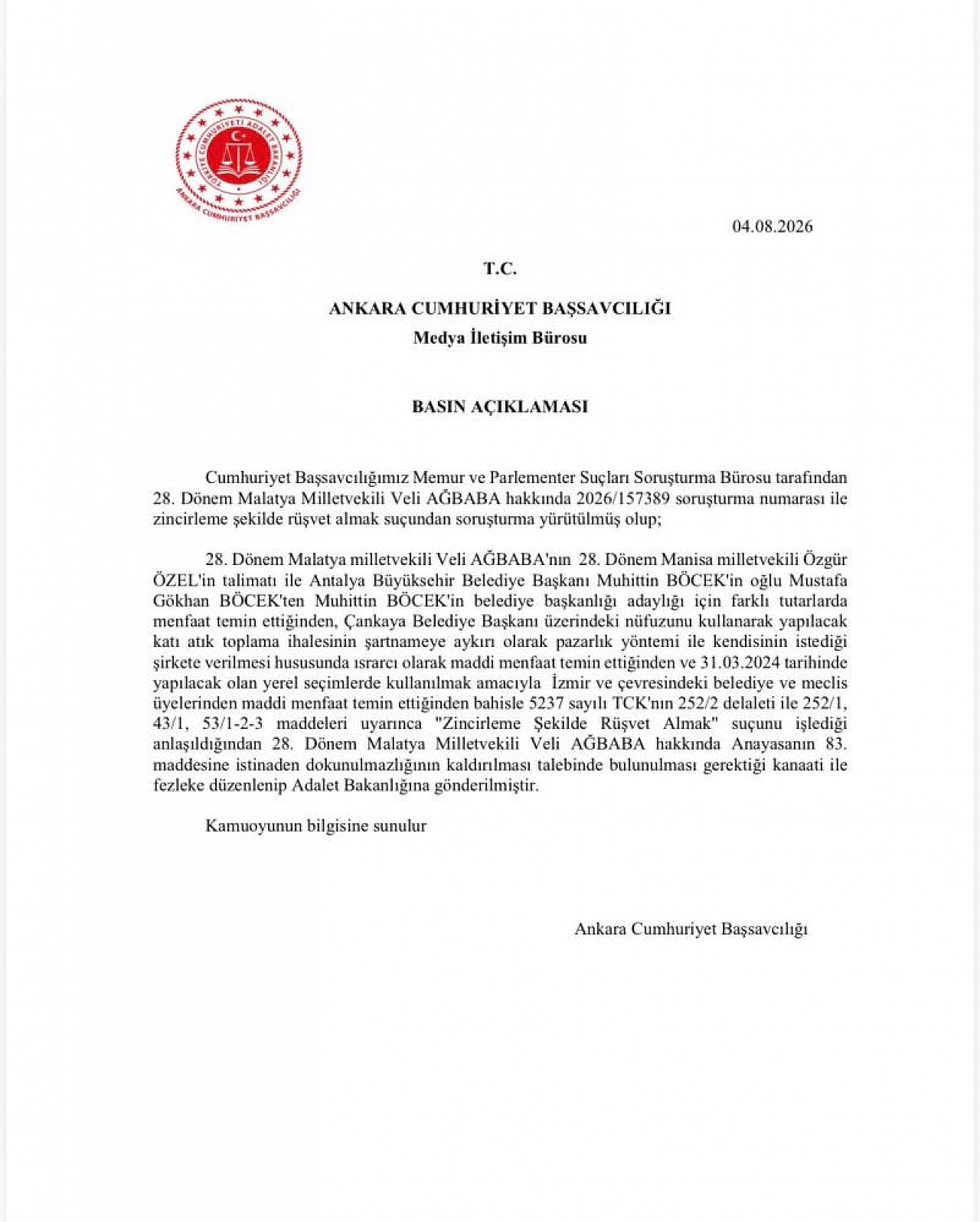 Son dakika: Veli Ağbaba'nın dokunulmazlığı kaldırılıyor mu? Başsavcılık gerekçeyi açıkladı