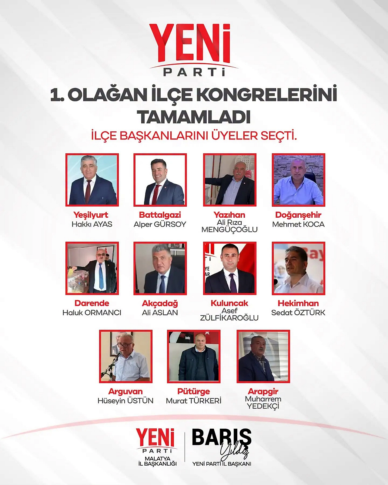 YENİ Parti Malatya'da kongre süreci tamamlandı! İşte ilçe ilçe seçilen başkanlar