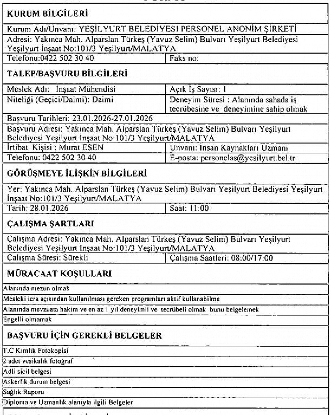 İş arayanlar dikkat: Malatya'da belediyede KPSS'siz iş fırsatı!