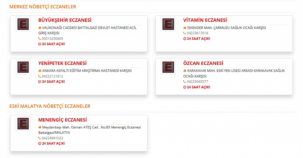 13 ekim salı günü Malatya'da nöbetçi eczaneler