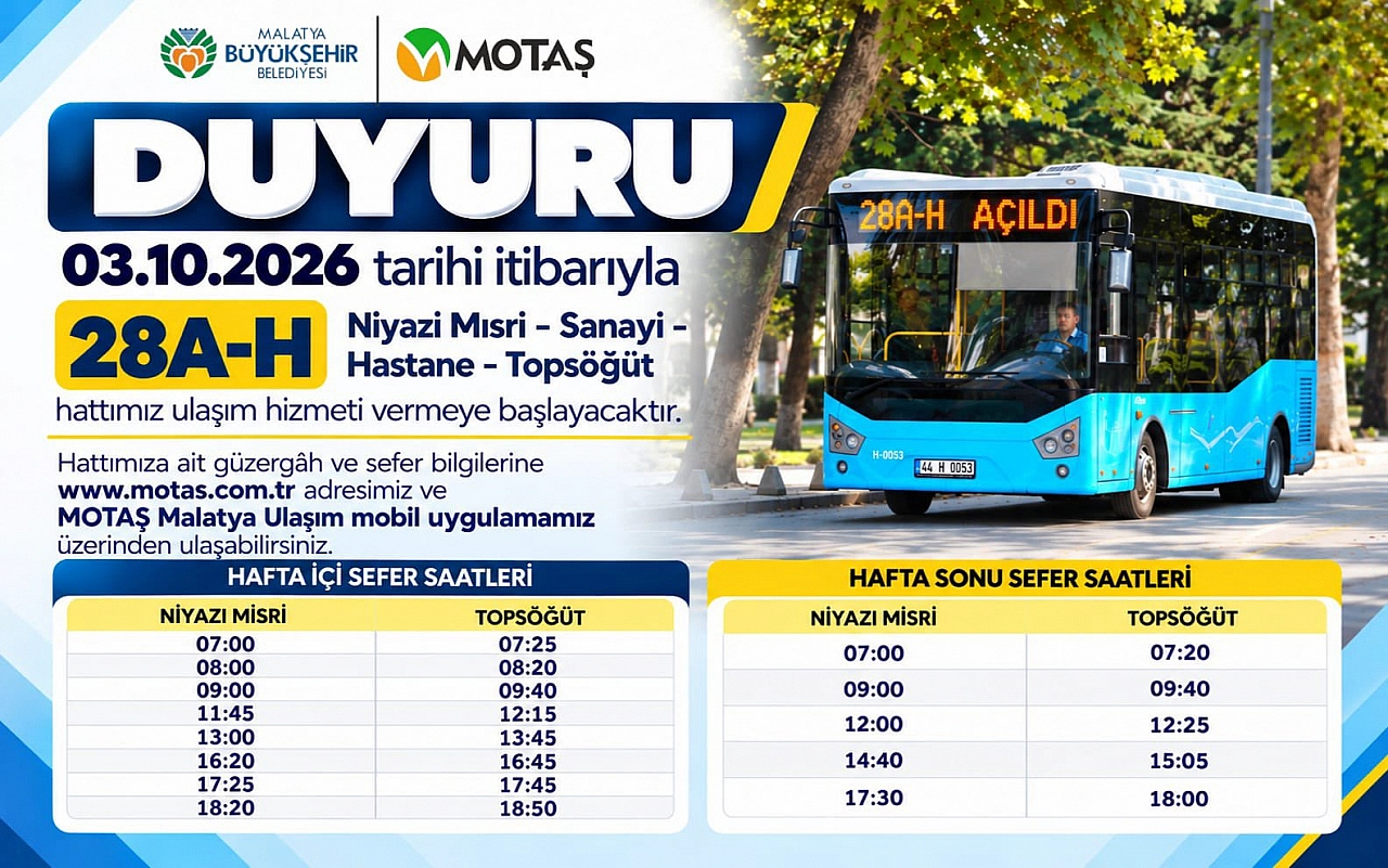 Malatya'da yeni ulaşım hattı 3 Ekim'de başlıyor: İşte sefer saatleri
