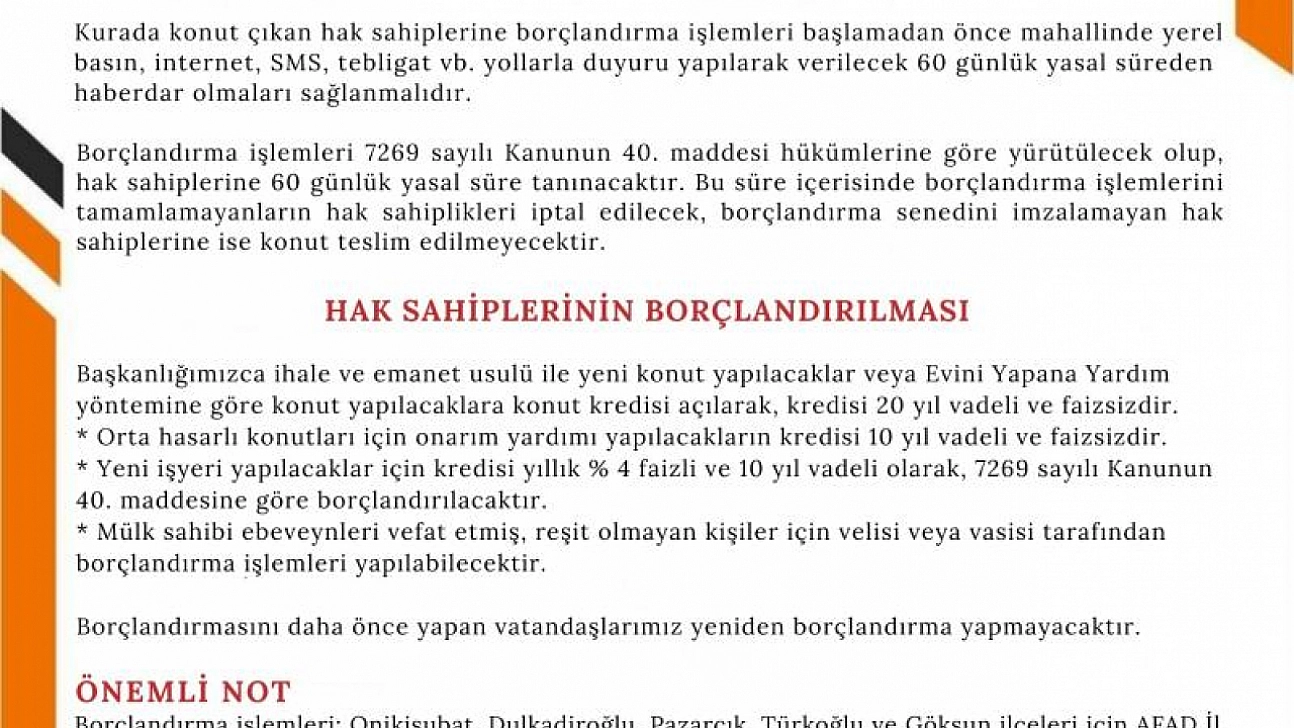 AFAD'dan deprem konutları için borçlandırma çağrısı