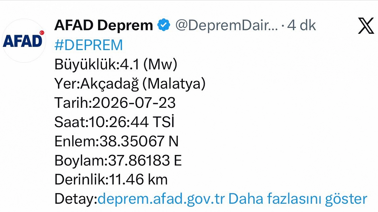 AFAD Duyurdu! Malatya'da şiddetli deprem hissedildi