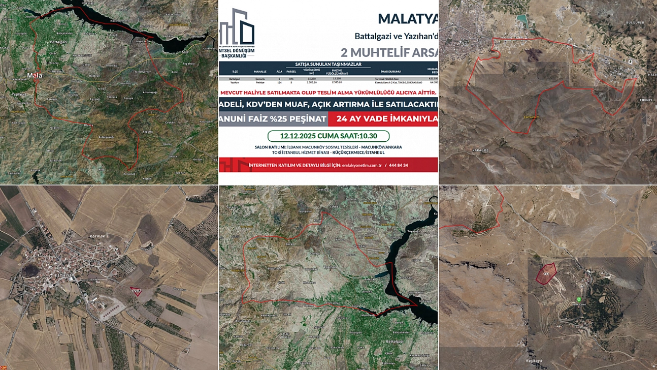 Malatya'da 2 Arsa Açık Artırmayla Satışa Çıkarılıyor