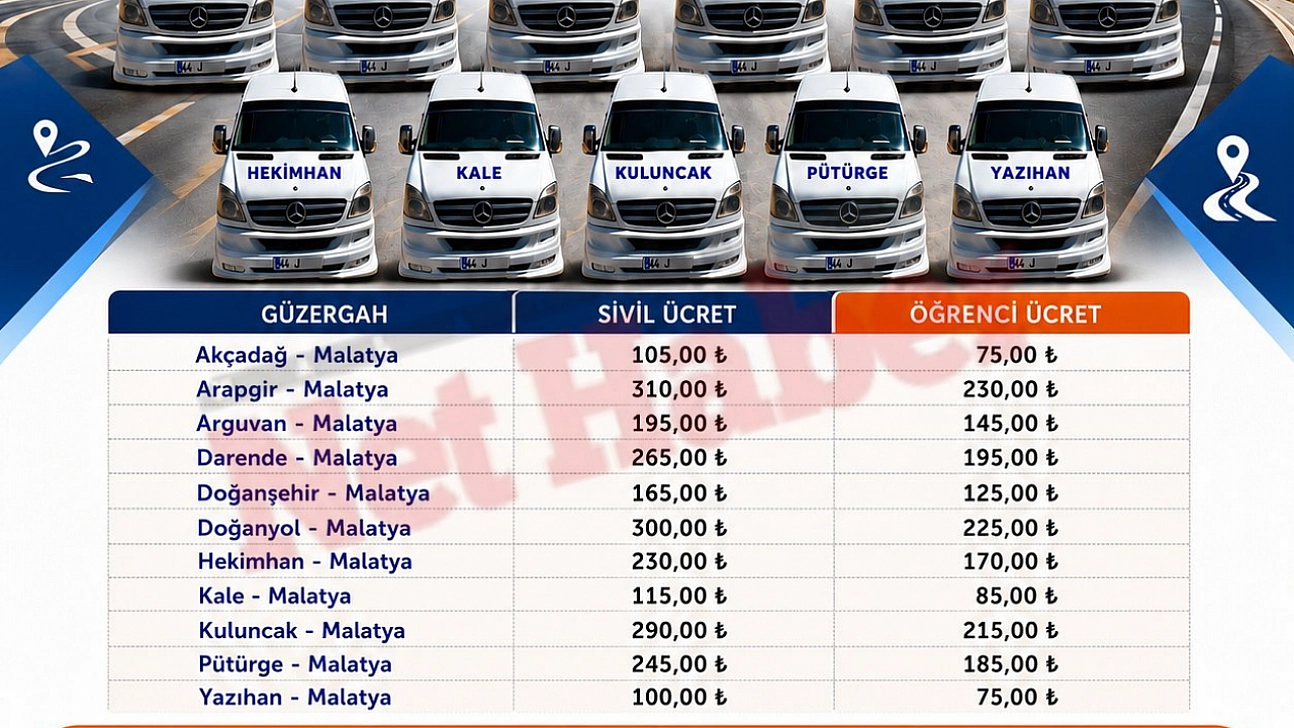 Malatya'da ilçe minibüs ücretleri değişti! Hangi ilçeye gitmek kaç TL oldu?