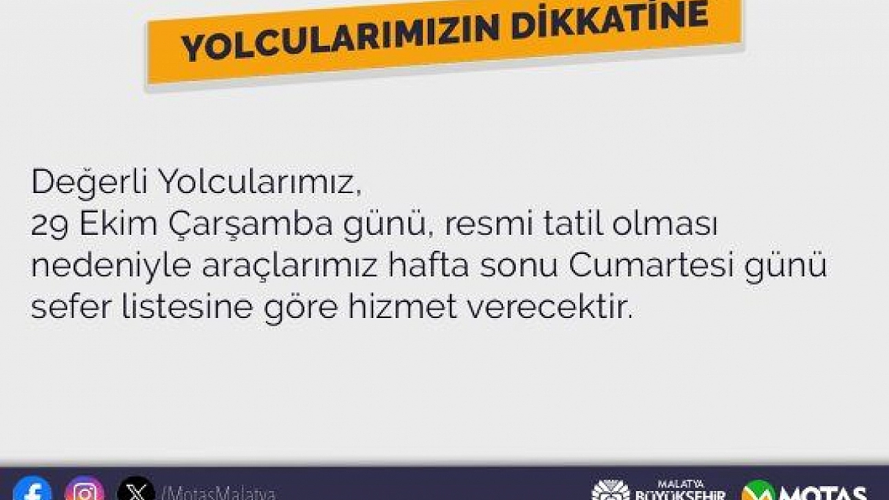 MOTAŞ'tan Duyuru: 29 Ekim Sefer Saatleri Değişti!