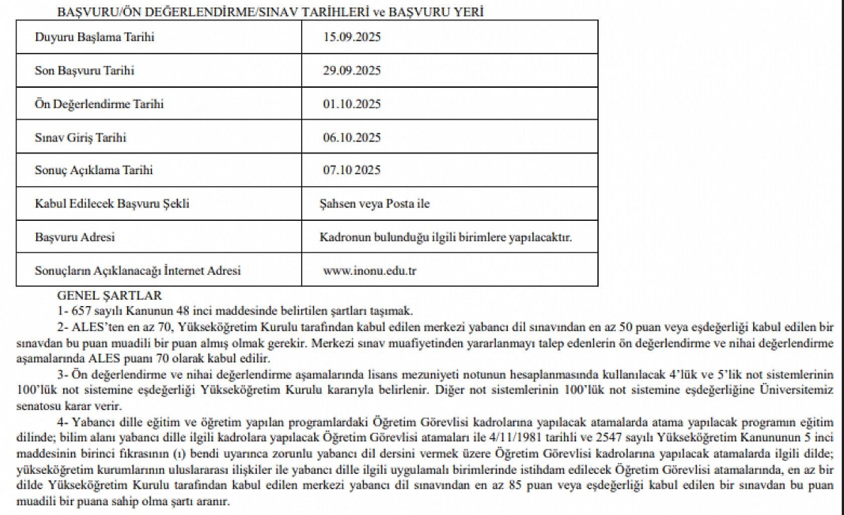 Resmi Gazete'de yayımlandı: İnönü Üniversitesi personel alacak…