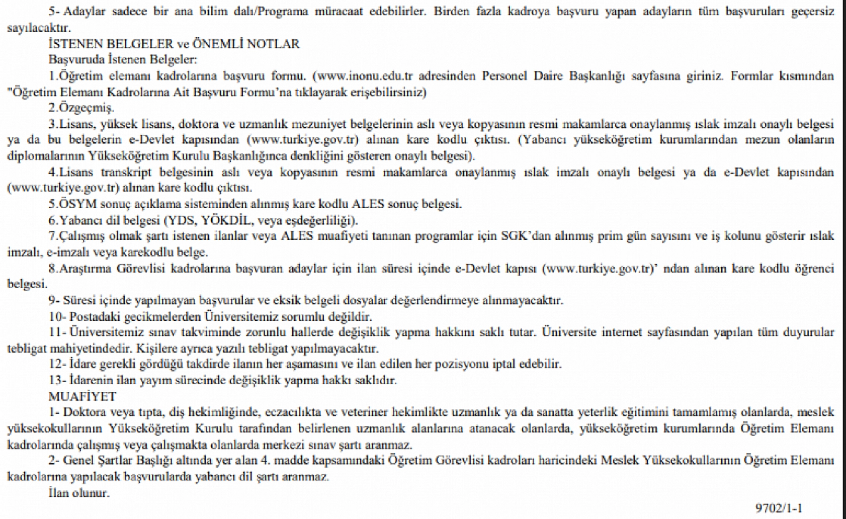 Resmi Gazete'de yayımlandı: İnönü Üniversitesi personel alacak…
