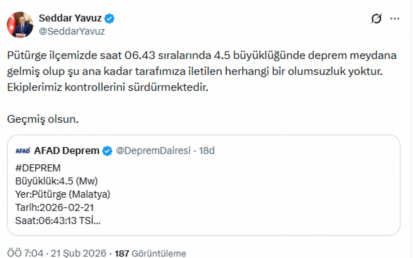 Malatya Güne Depremle Uyandı: Vali Yavuz, 'Olumsuzluk Yok'