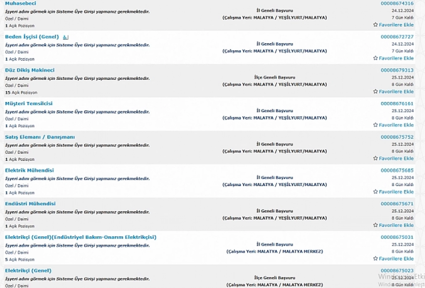 Malatya'da İş Arayanlara Müjde: 23-31 Aralık Arasında 227 Personel Alımı…