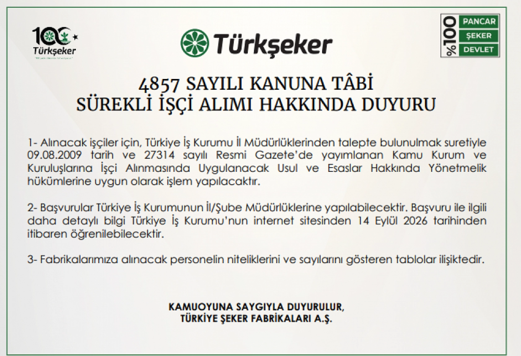 TÜRKŞEKER 182 sürekli işçi alımı başladı: Başvuru şartları ve kontenjan dağılımı