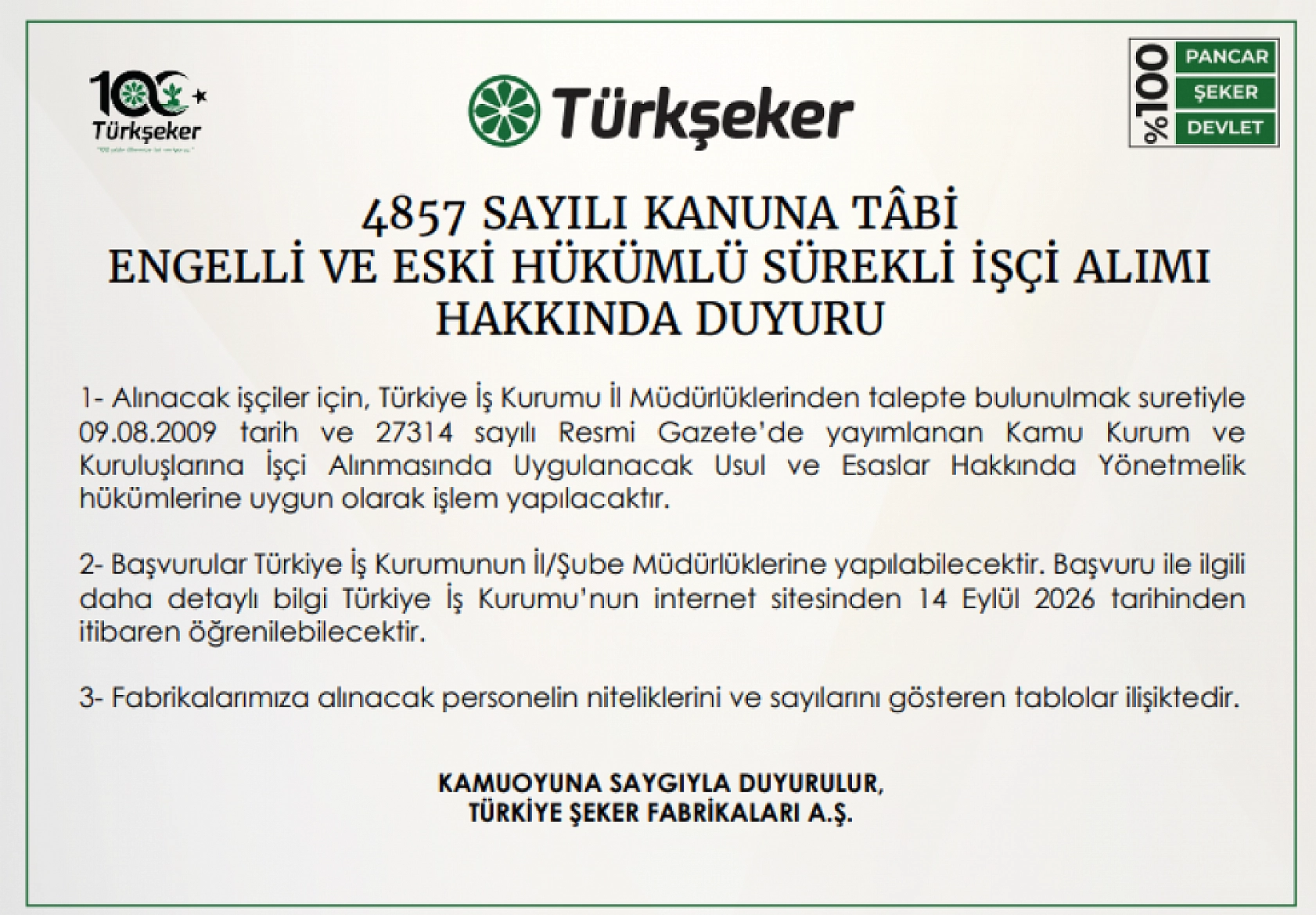 TÜRKŞEKER 182 sürekli işçi alımı başladı: Başvuru şartları ve kontenjan dağılımı