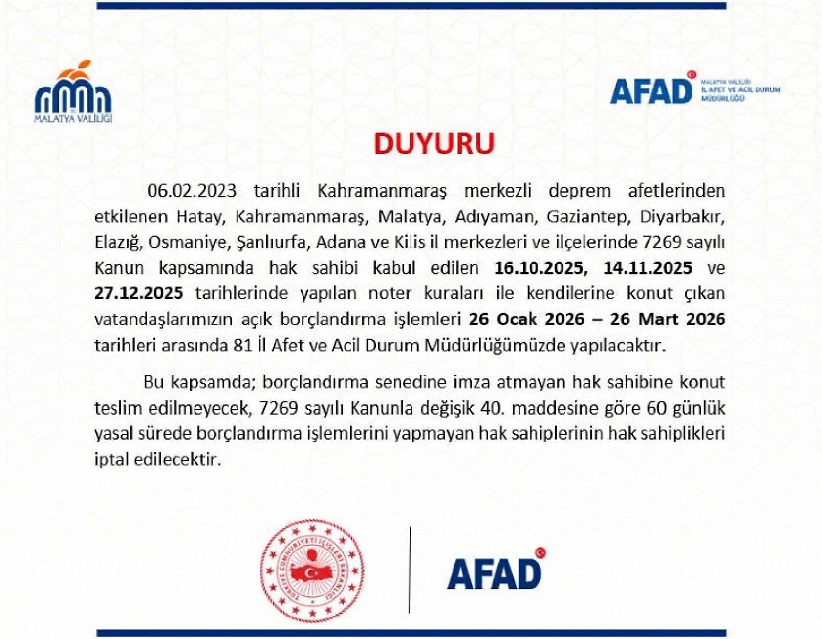 Malatya Valiliği Duyurdu! 60 gün süre verildi! İmzalamayan TOKİ'den ev alamayacak!!