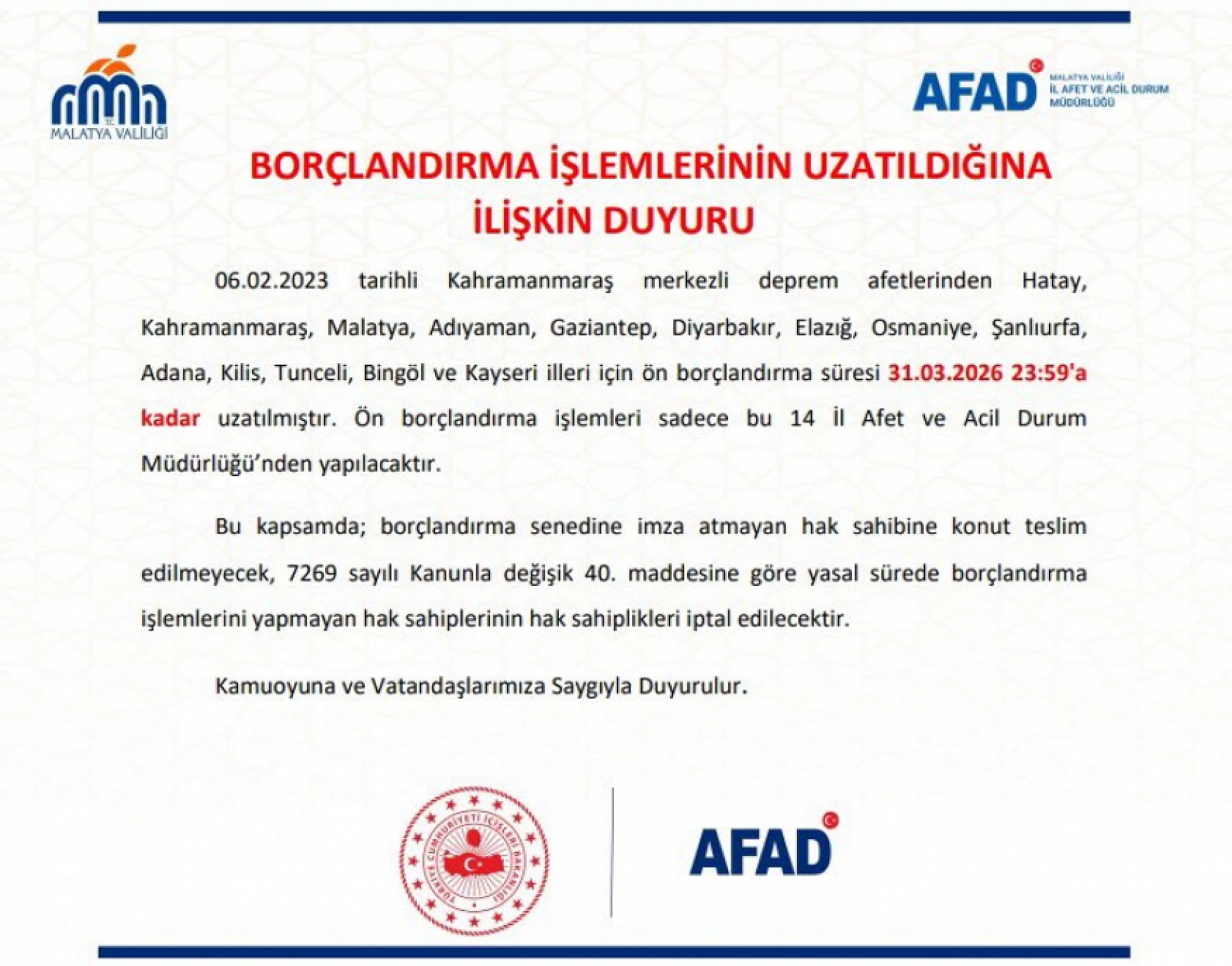 AFAD Uyardı: Borçlandırma Süresi Uzatıldı!