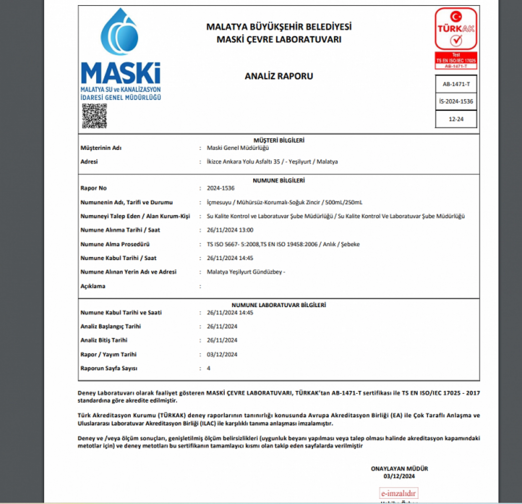 Malatya'da bir bölgenin içme suyu numunesi incelendi? İşte sonuçlar…