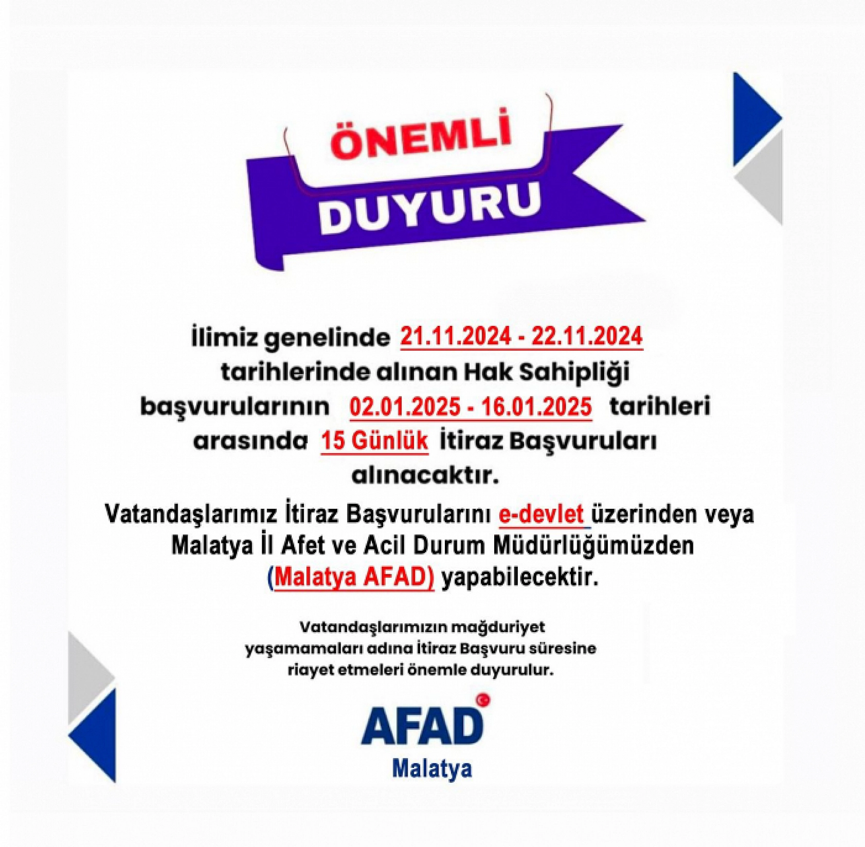AFAD Duyurdu: Malatya'da Başvurular Başladı!