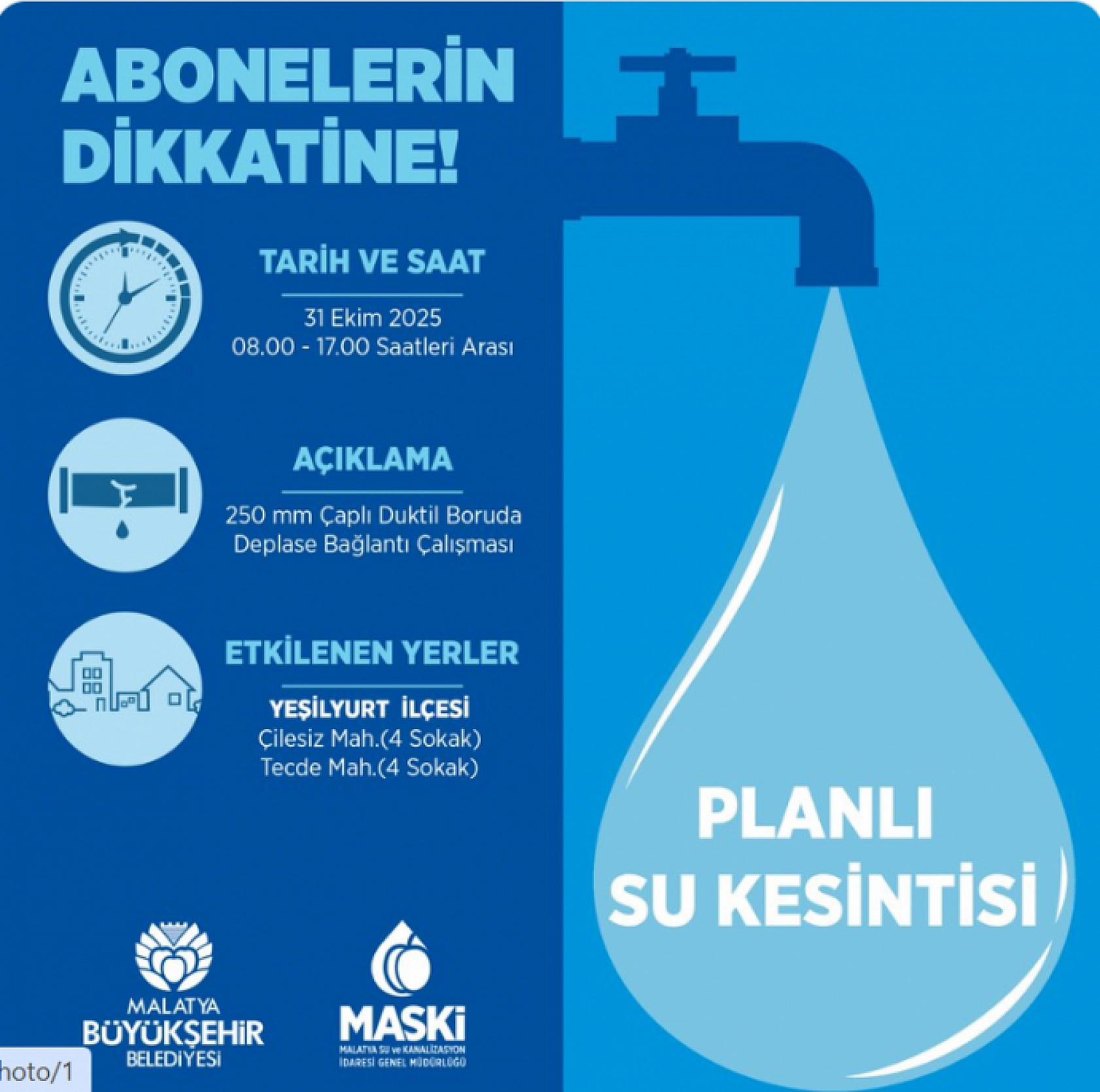 Malatya'da 2 mahalleye saatlerce su verilmeyecek: İşte kesinti yapılacak mahalleler...
