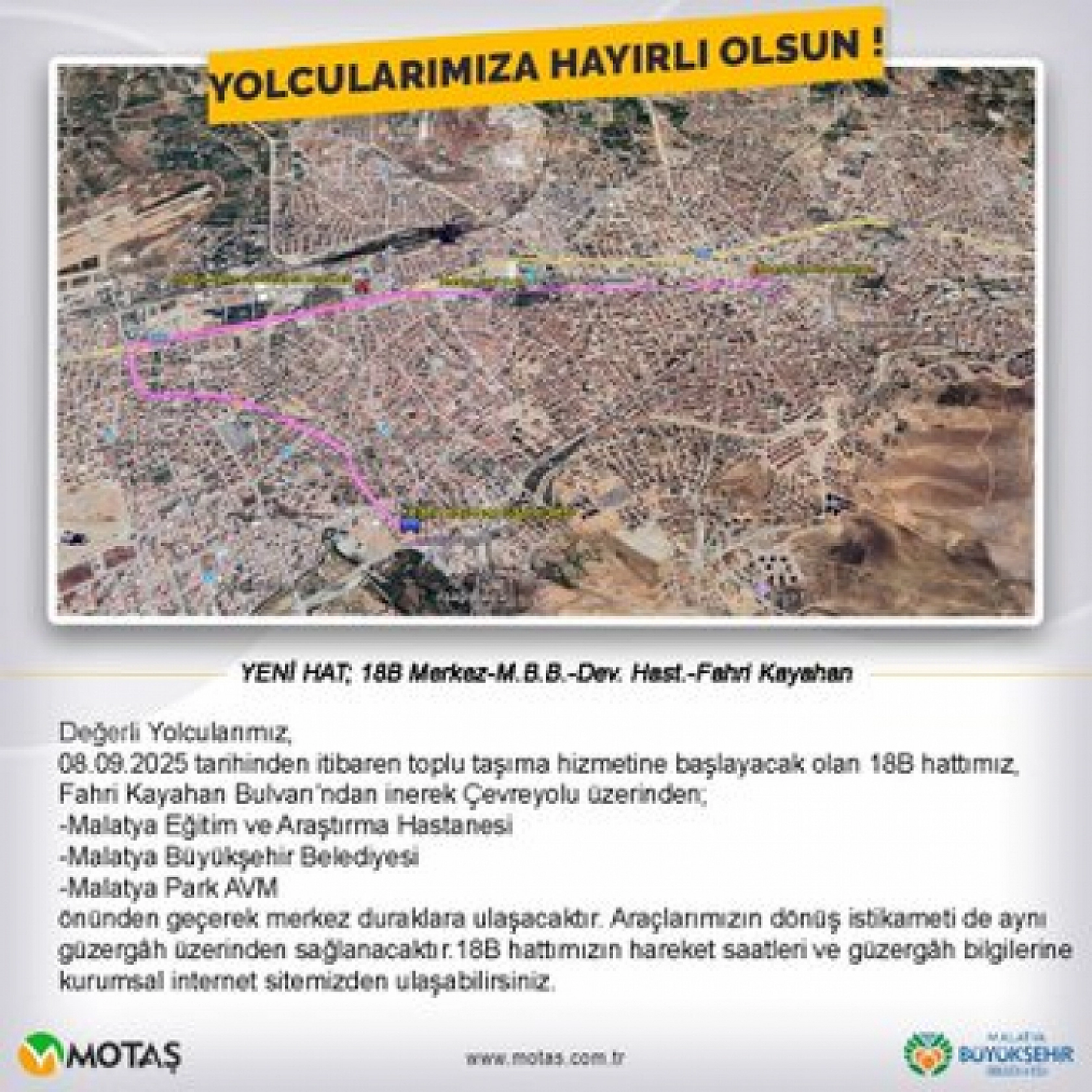 Malatya'da Ulaşımı Rahatlatacak Yeni Hat: 18B Seferlere Başlıyor