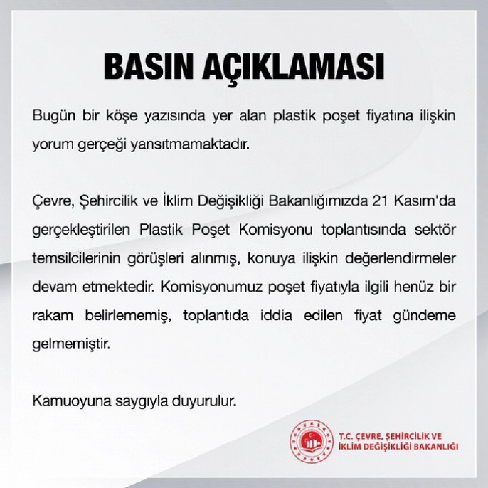 Bakan Kurum'dan Plastik Poşet Fiyatı Açıklaması: Rakam Belirlenmedi...