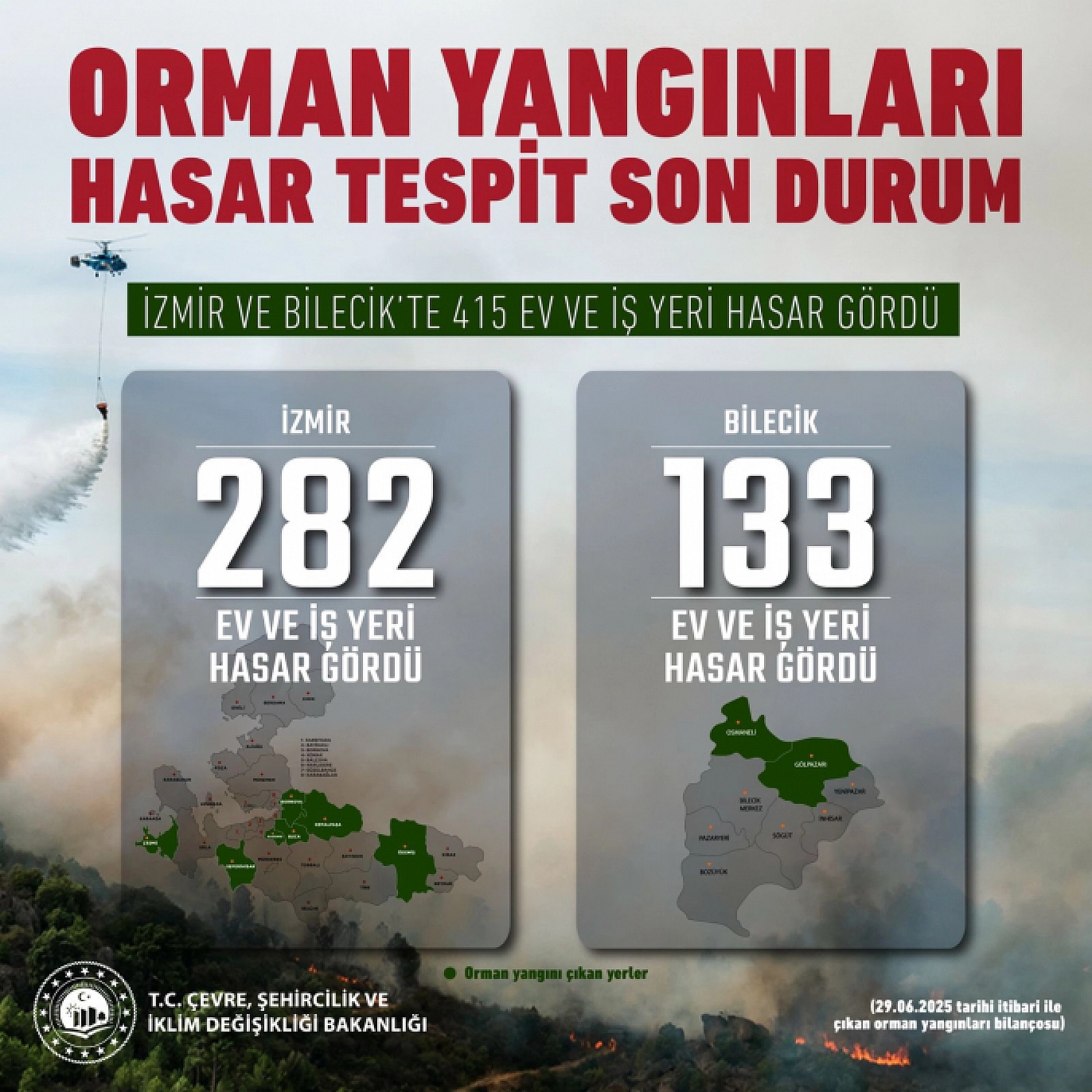 Kurum, yangının bilançosunu açıkladı: İzmir ve Bilecik en çok zarar gören iller oldu