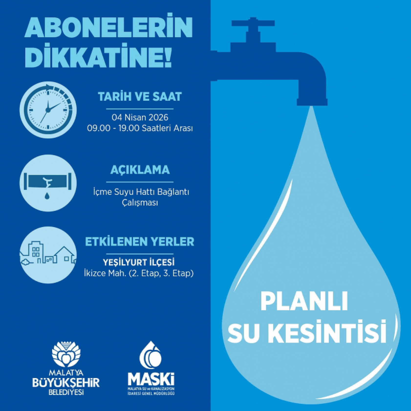 MASKİ Duyurdu: Malatya'da 11 Saat Su Verilmeyecek…
