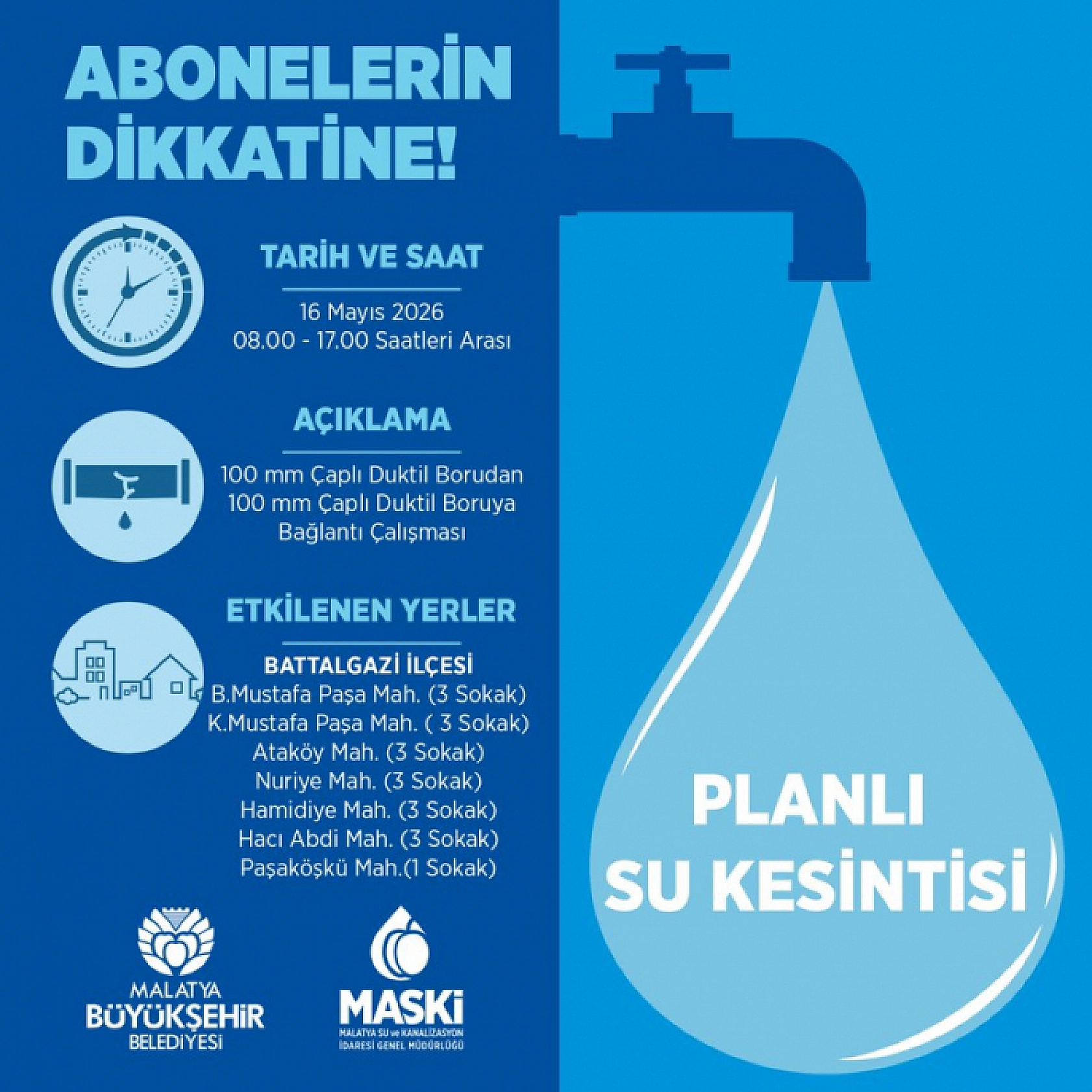 Malatya'da uzun süreli su kesintisi