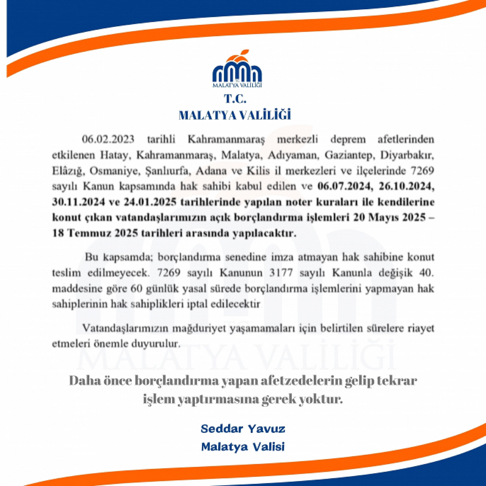 Malatya'da hak sahipleri sadece bir kez başvuru yapabilecek...