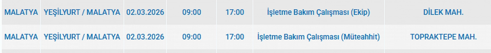 Malatya'da 2 Mart'ta Elektrik Kesintisi: İşte İlçe İlçe Detaylar