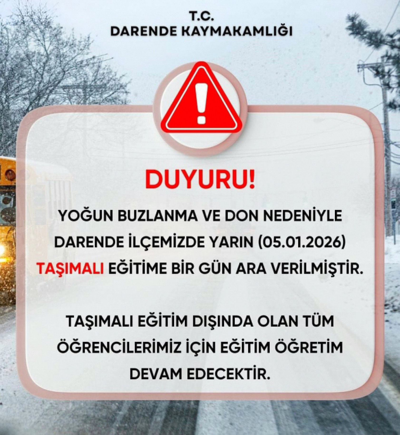 Malatya'da bir ilçede eğitime bir gün ara verildi