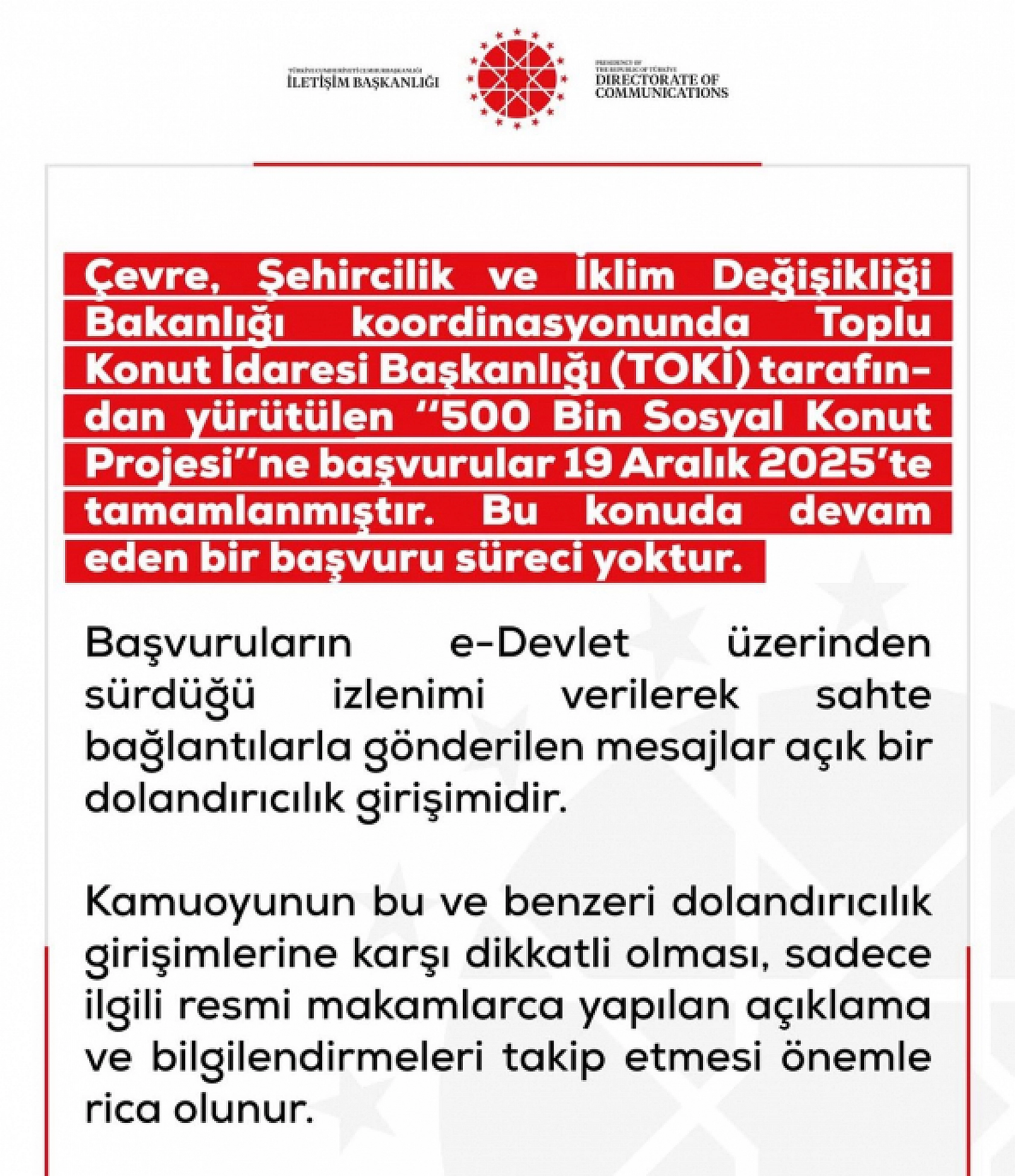 İletişim Başkanlığı'ndan TOKİ Uyarısı: Sahte Başvuru Mesajlarına Dikkat!