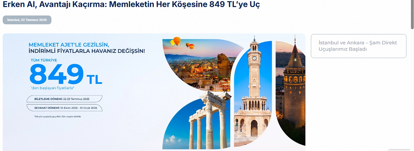 AJet'ten Dev Kampanya: 849 TL'ye Seyahat İmkanı…
