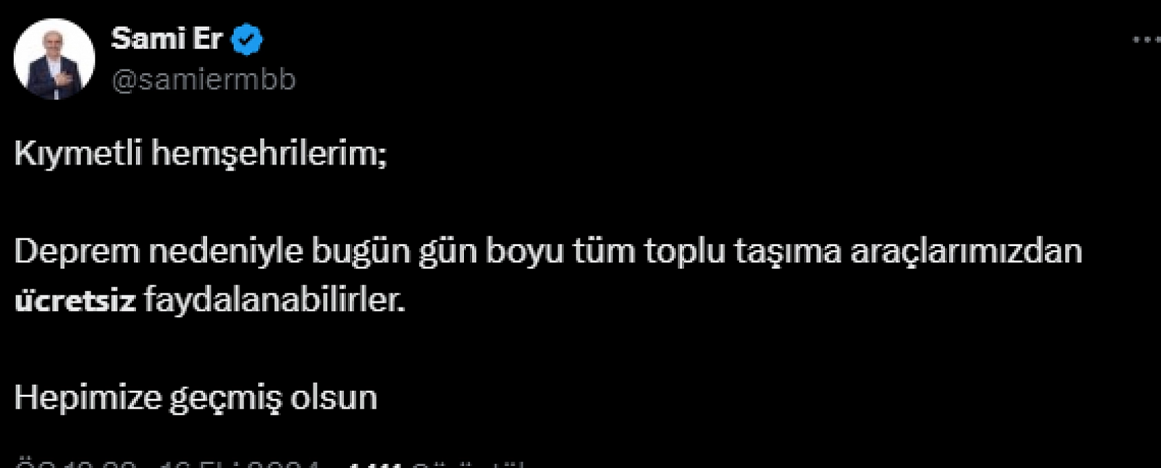 Depremlerin Ardından Malatya'da Toplu Taşıma Ücretsiz!