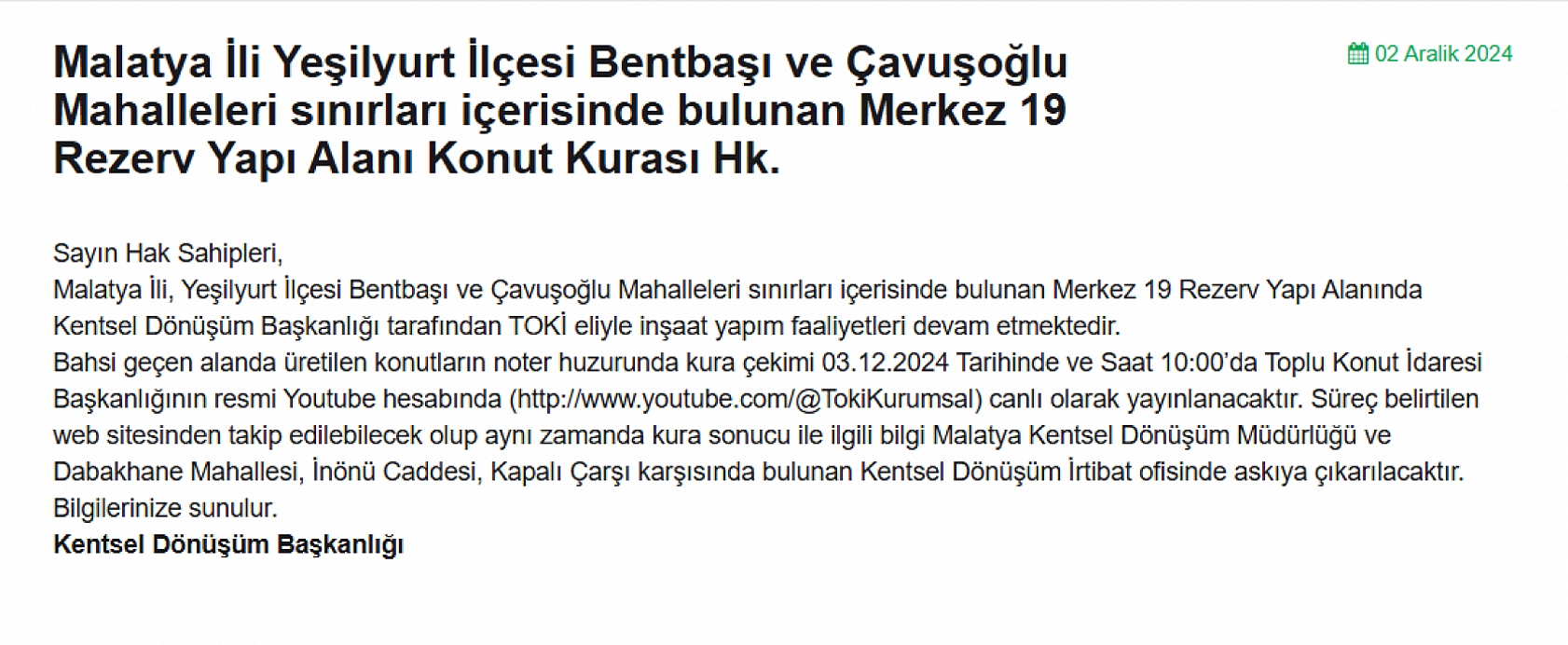 Malatya'da 2 Mahallede Konut Kurası Çekilecek: İşte Detaylar!