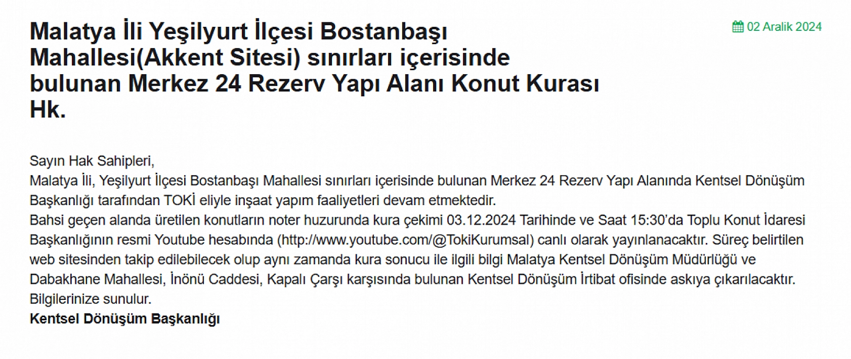 Malatya'da 2 Mahallede Konut Kurası Çekilecek: İşte Detaylar!