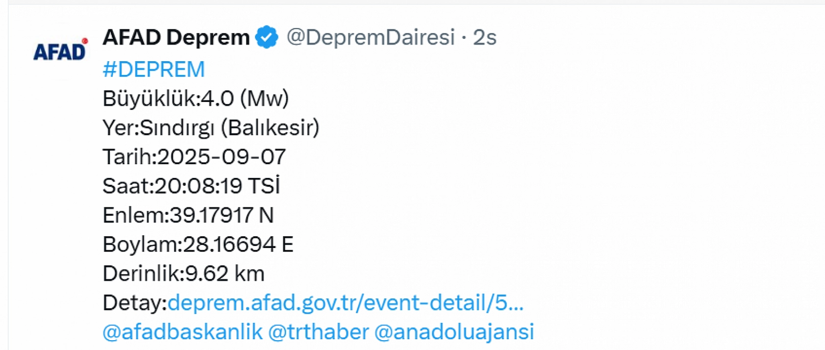 Balıkesir'de Korkutan Sarsıntı: Sındırgı'da 4 Büyüklüğünde Deprem