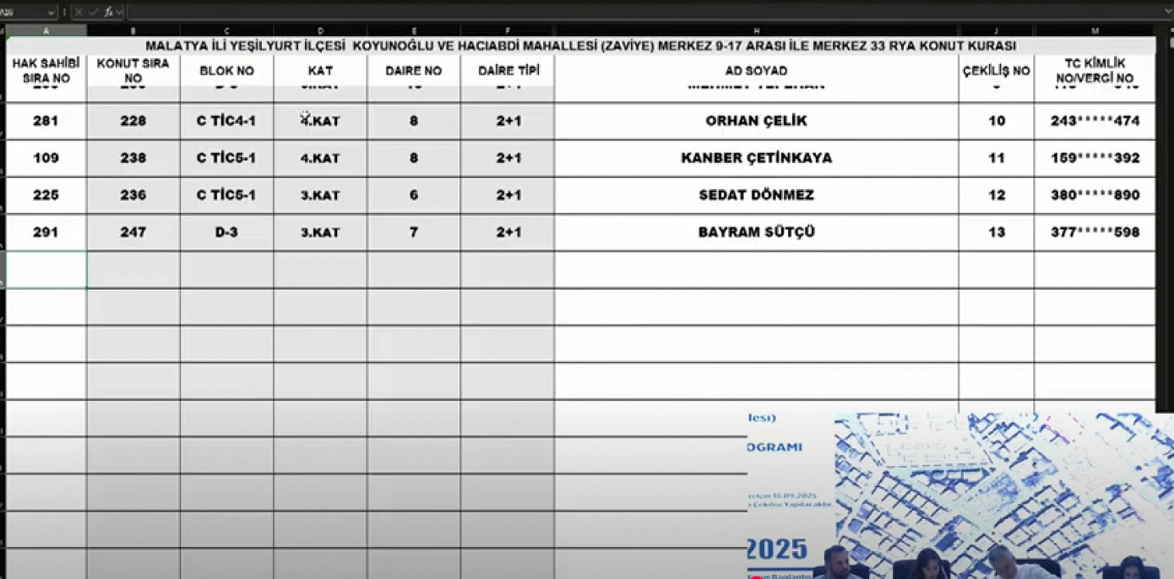 Malatya'da Merkez 10 Projesi kura sonuçları belli oldu: Koyunoğlu, Hacıabdi, Zaviye Mahallesi'nde hak sahipleri tam liste…