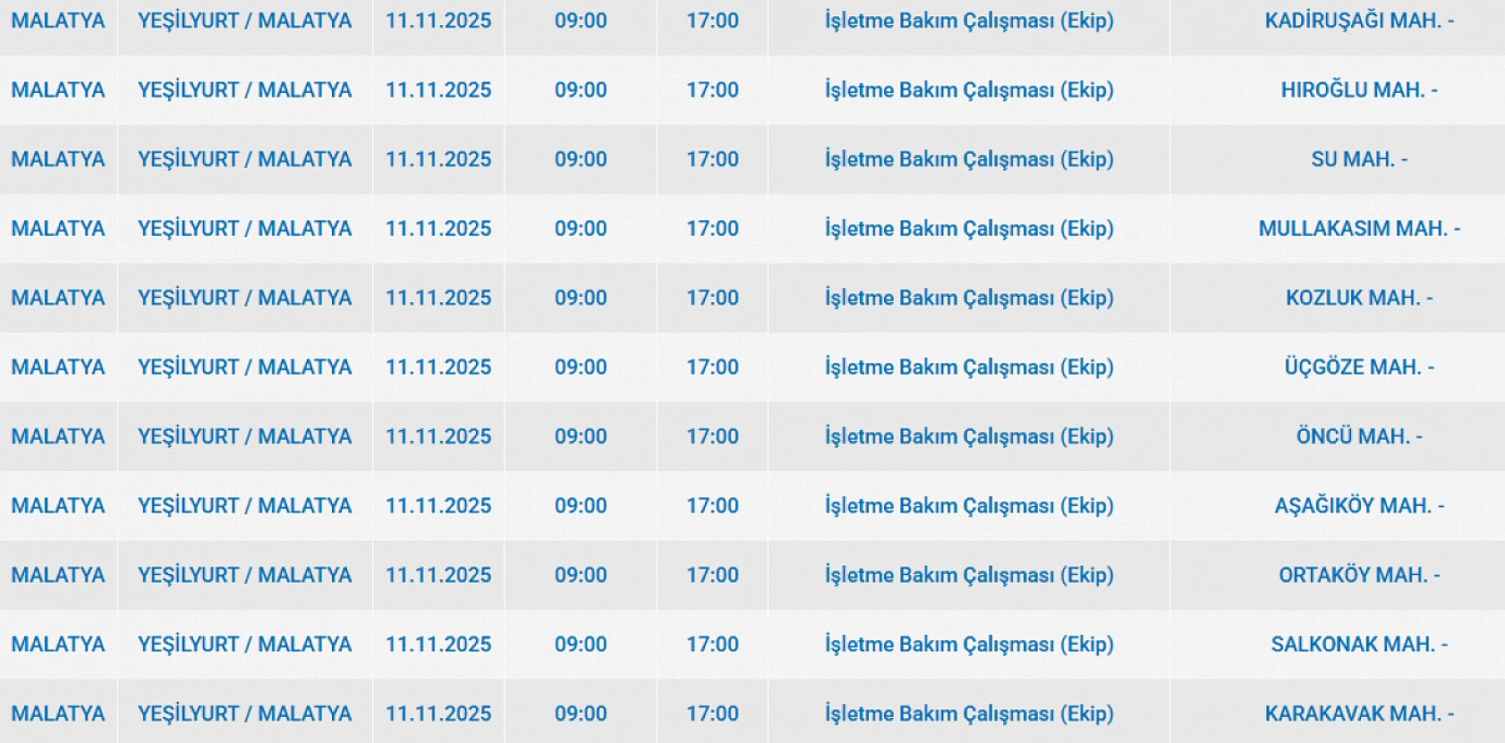 Malatya'da 11 Kasım'da planlı elektrik kesintisi: Kesinti hangi ilçelerde, saat kaçta olacak?