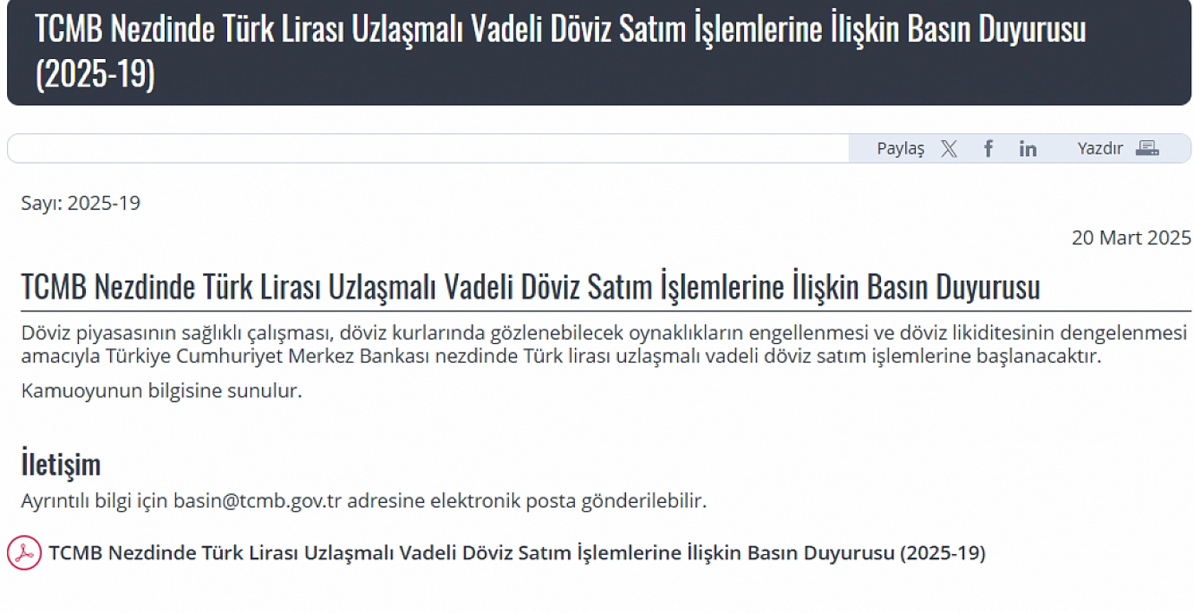 Son Dakika! Merkez Bankası: Vadeli Döviz Satışı Yapacağını Duyurdu…