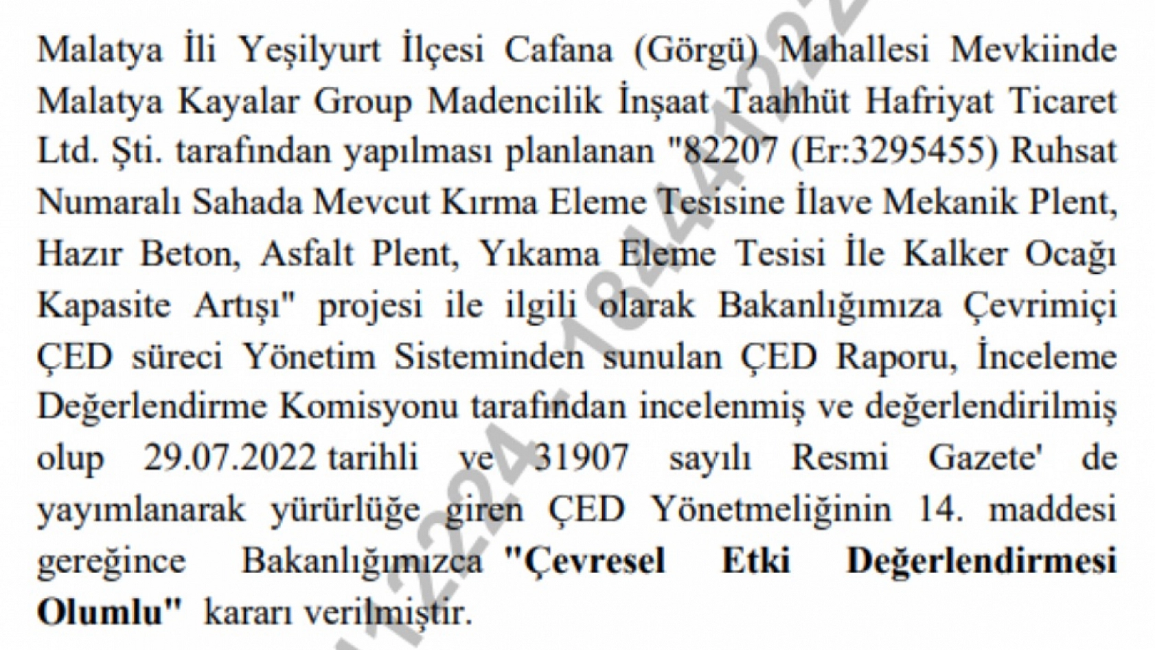 Malatya'da proje onaylandı! ÇED Raporu 'Olumlu' kararı verildi
